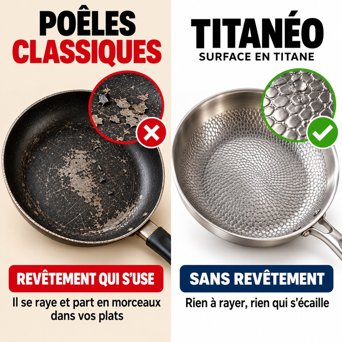 Poêle Titanéo — titane martelé sans revêtement